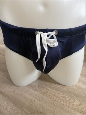 Men's Navy Swim Brief with White Drawstring